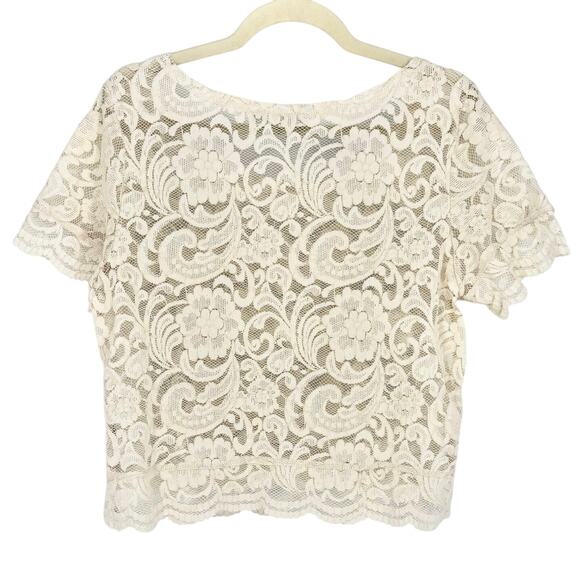 Cato Cream Lace Scalloped Edge Top Size L - Picture 5 of 7